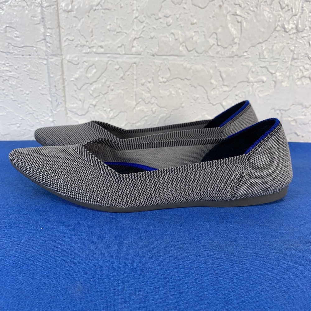Rothys The Point Flats Womens 7.5 Gray Birdseye Knit Pointy Toe Shoes